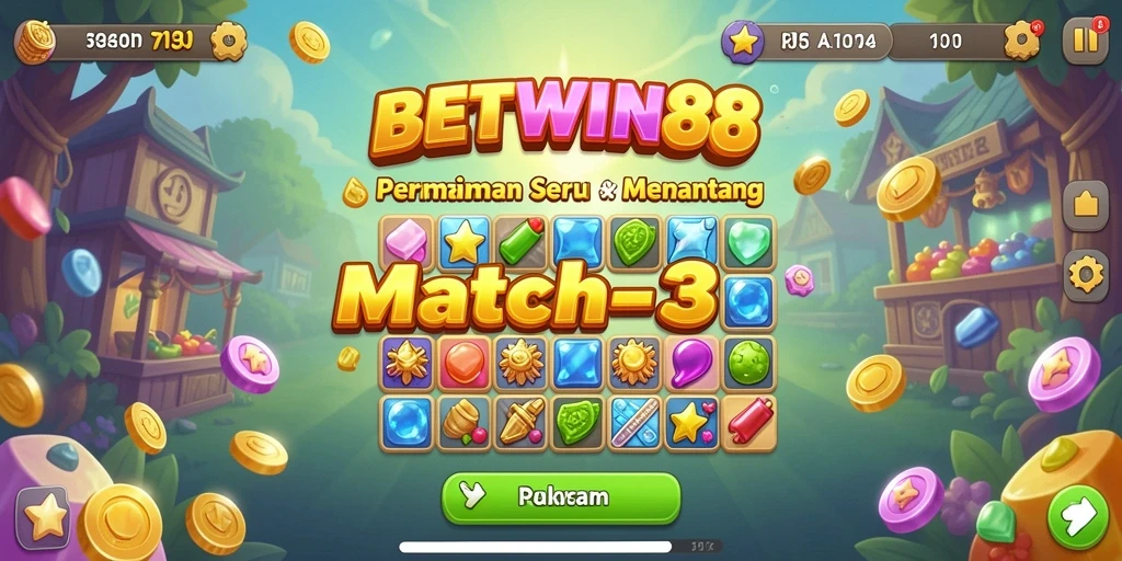 Tampilan gameplay seru dalam BETWIN88, permainan Match-3 yang menantang.