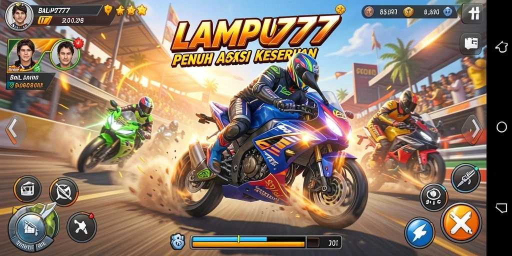 Screenshot menampilkan aksi balapan motor yang seru dan mendebarkan.