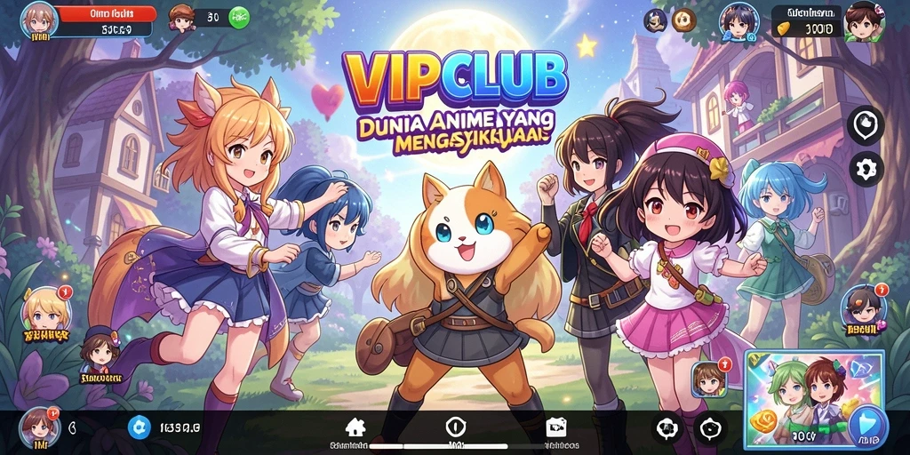 Tampilan layar gameplay seru dari VIPCLUB dengan berbagai karakter Anime.